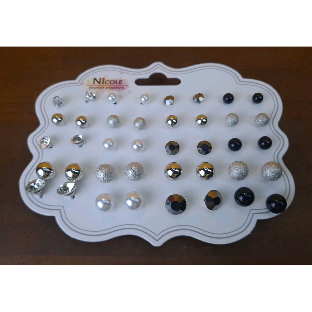 Nicole Purest Essence 20 Pairs Graduated Size Stud Fashion Earrings Silver Black - Picture 2 of 8